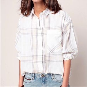 FREE PEOPLE CUTIE Plaid Batwing Long Sleeve Button Shirt